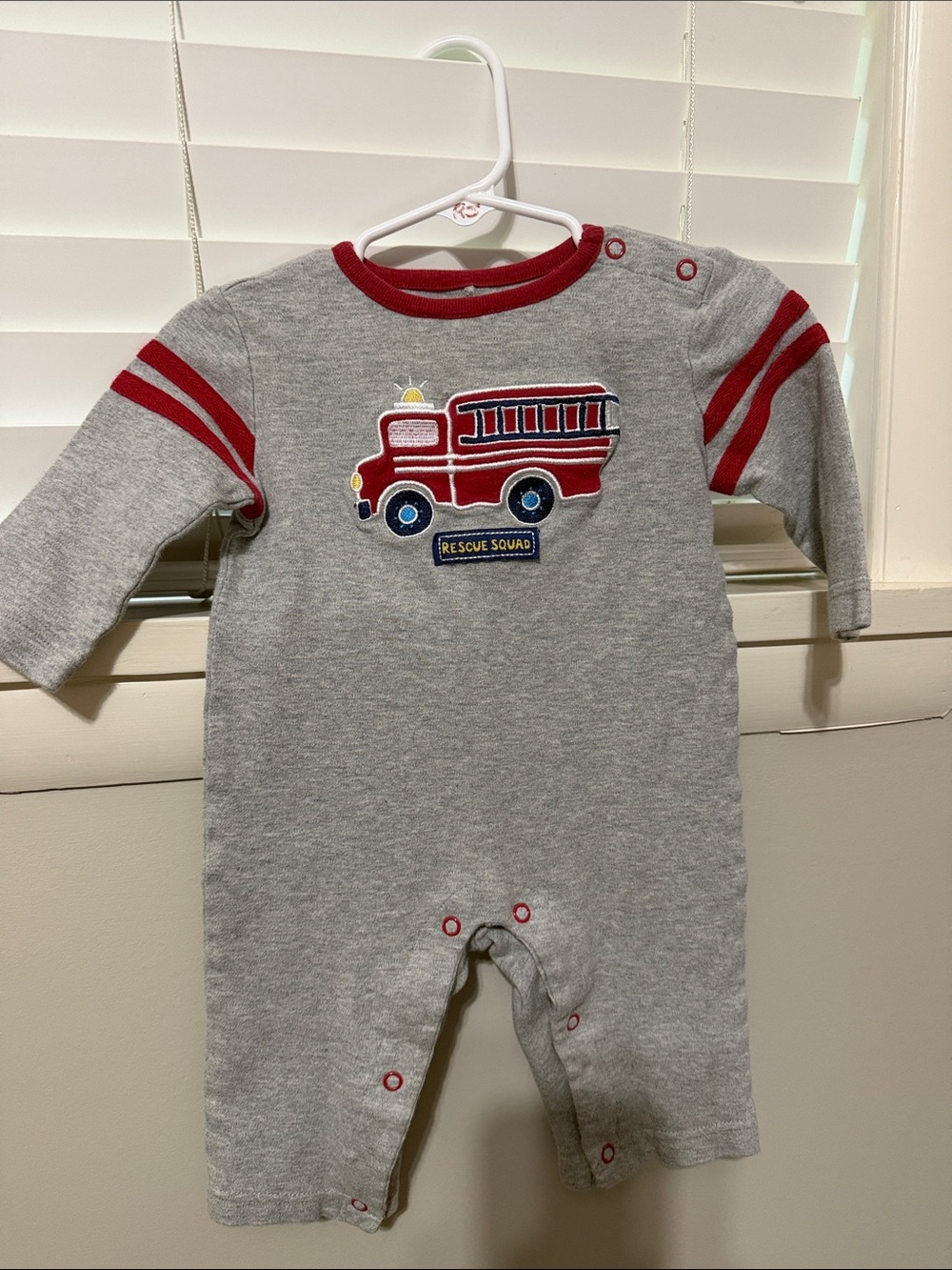 Little Wonders Grey and Red Fire Truck Footie Romper